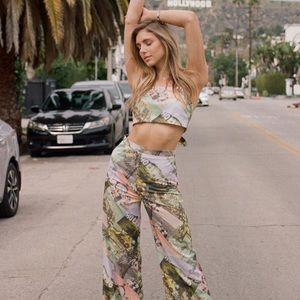 SOLD Love McNicoll - dusty Hollywood set. Bandeau tie top and flared pants. XS